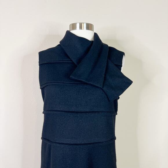 Tory Burch | Duncan Black Wool Tie Neck Designer A Line Solid Sleeveless Dress M - Picture 10 of 11